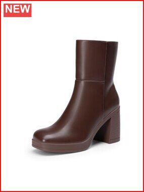 Women's Square Toe Platform Gogo Ankle Boots Chunky High Heels Side Zipper